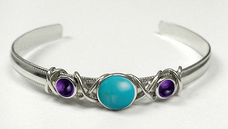 Sterling Silver Hand Made Cuff Bracelet With Turquoise and